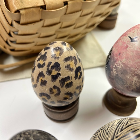 7 hand painted stone eggs in a basket . - Picture 6 of 9